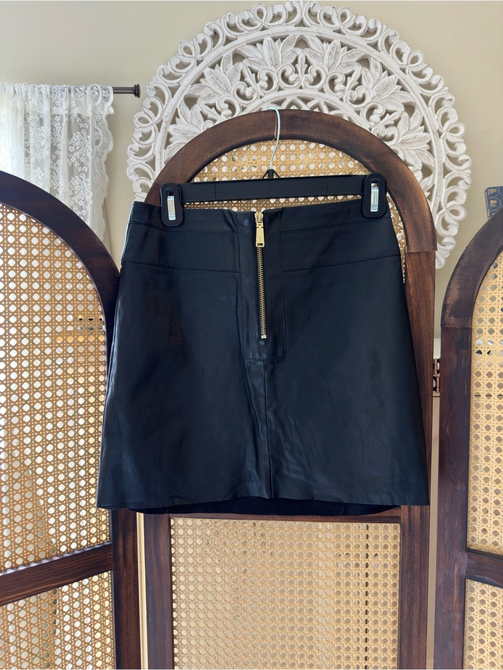 Express Black Faux Leather Mini Skirt with Gold Hardware